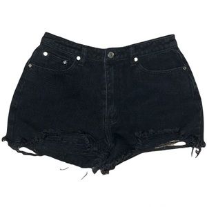 Missguided Black Cotton Distressed High Waist Denim Shorts Black Jean